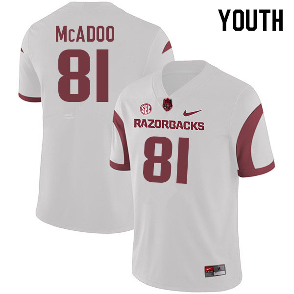 Youth #81 Quincey McAdoo Arkansas Razorbacks College Football Jerseys Sale-White - Click Image to Close